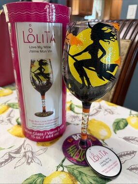 Lolita Halloween Witch Wine Glass - Yellow, Black & Purple
